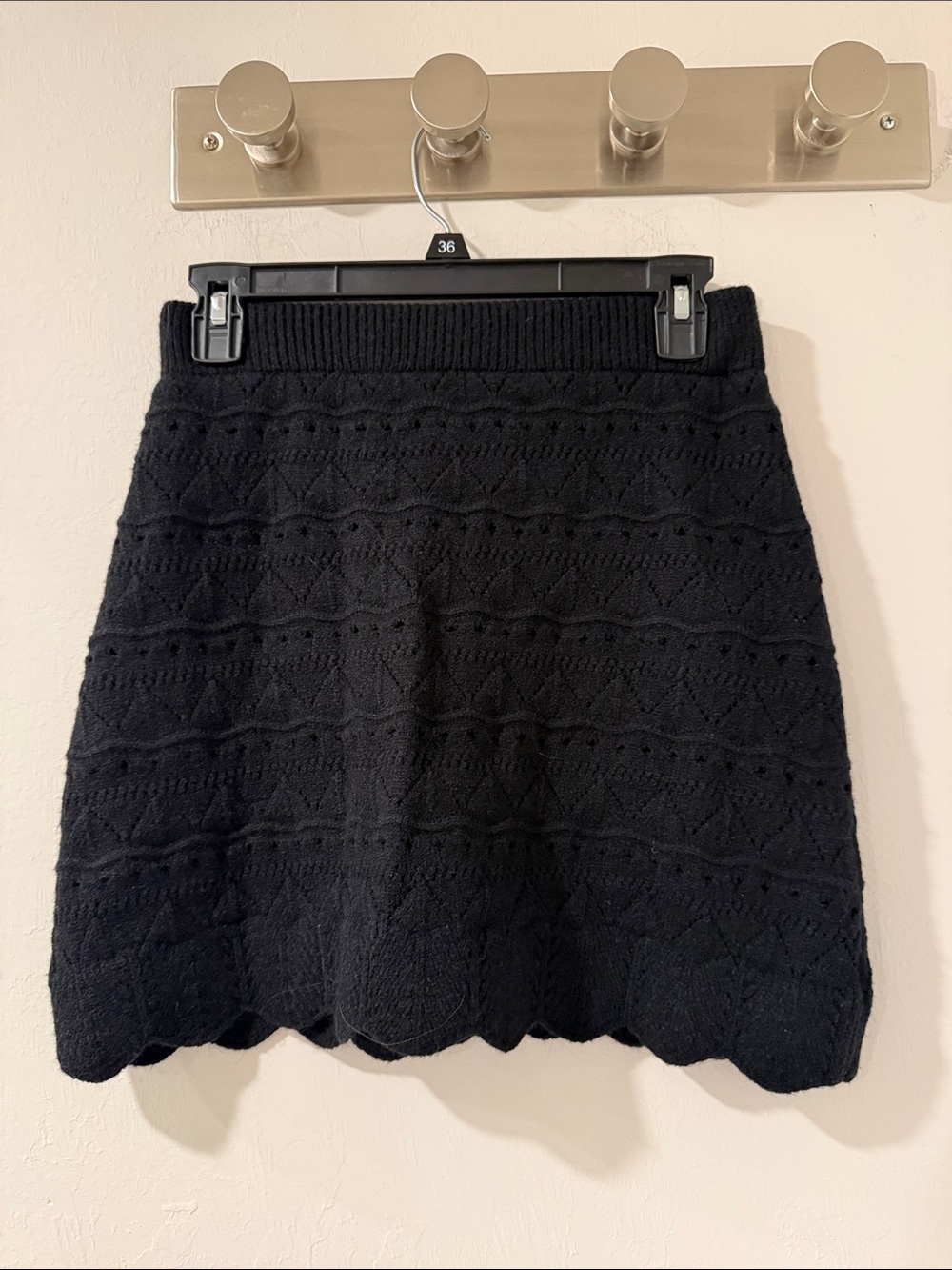 Halara Women’s Black Textured Knit Skort High Waist Scalloped Preppy Hem Size S